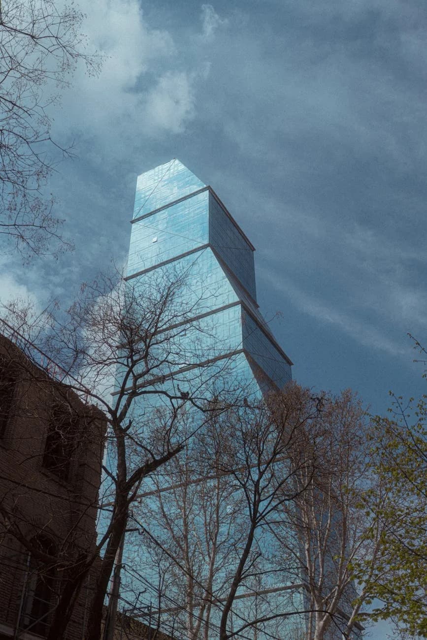 A Glass Skyscraper Towers Amidst Leafles 3