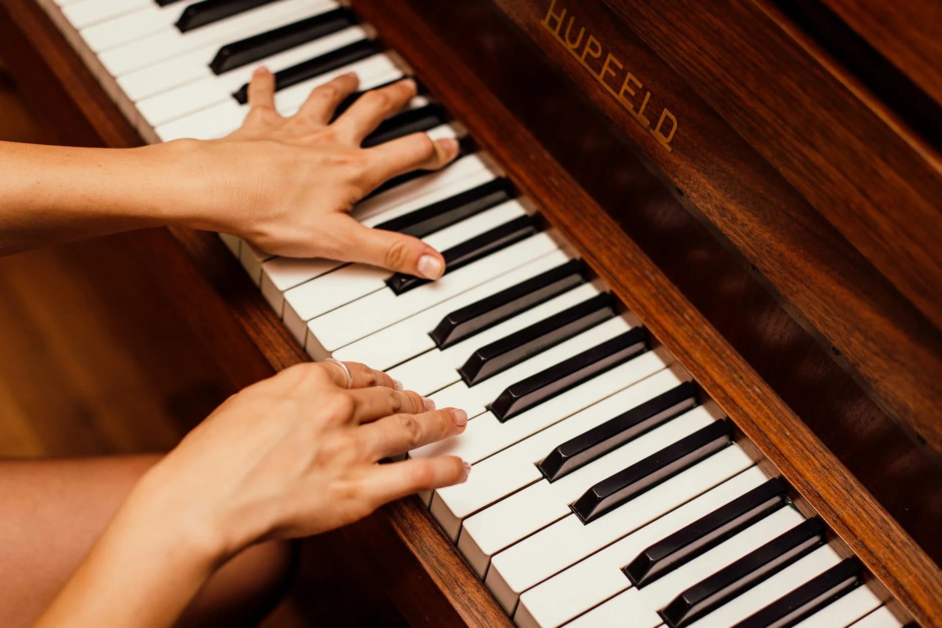 Musician S Hands Playing Wooden Piano Ke 5