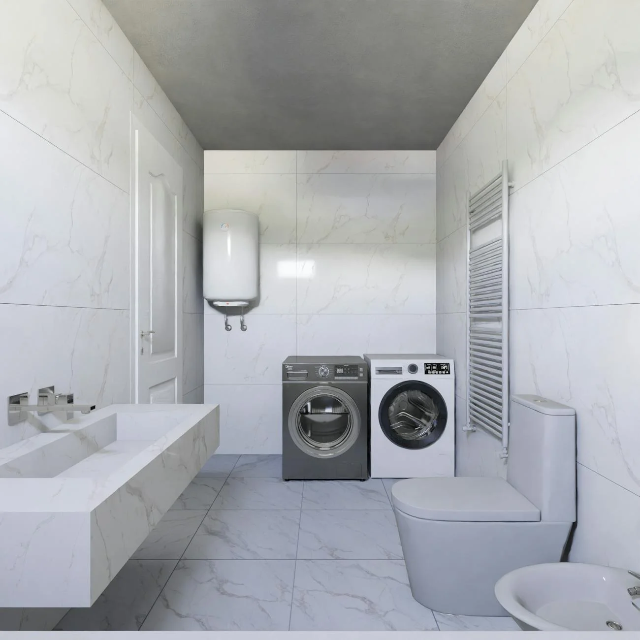 Sleek Bathroom With Washing Machine And 3