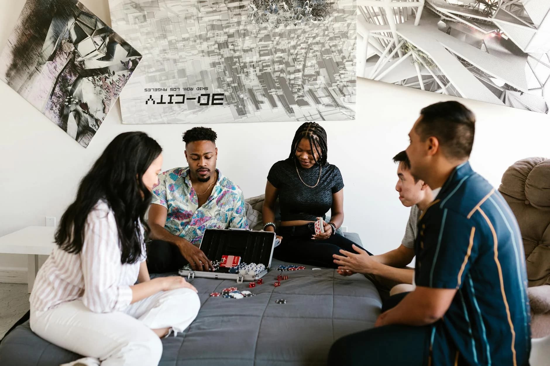 Group Of Young Adults Playing Poker In A 3