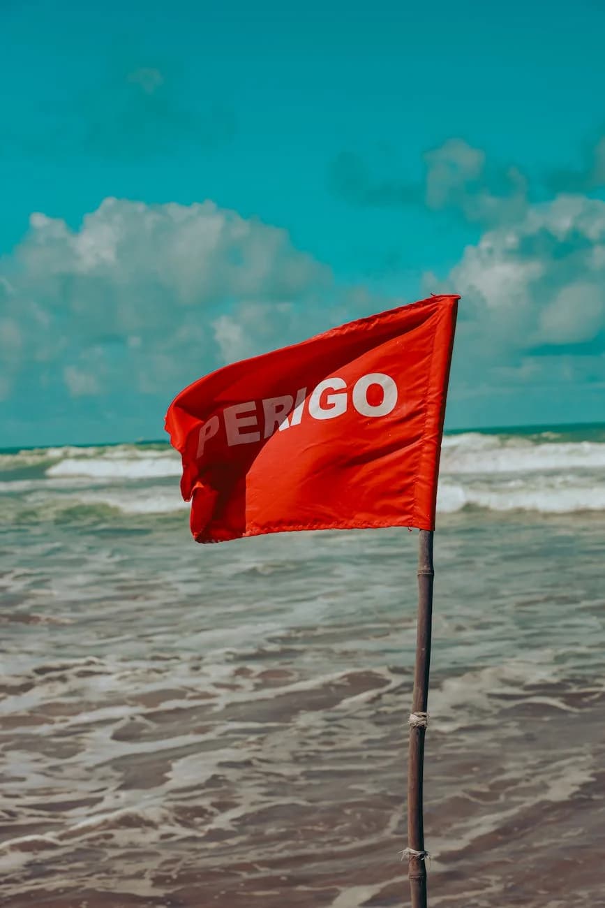 A Red Danger Flag Waves On A Beach Warni 3