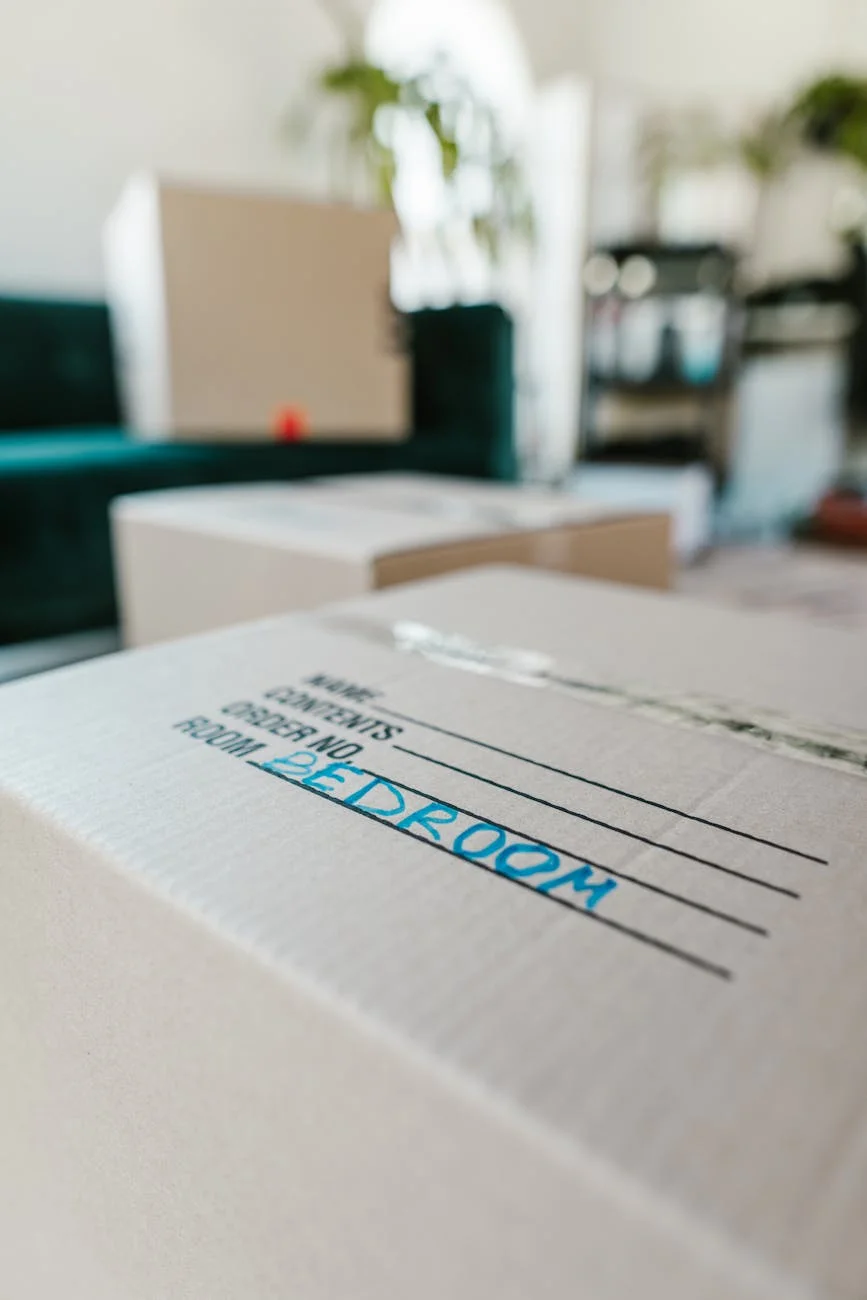 Packed Cardboard Box Labeled Bedroom Ind 4