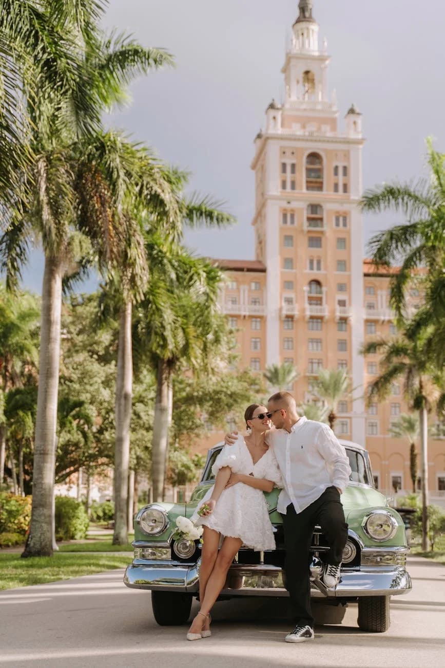 Stylish Couple Poses By Vintage Car At I 3