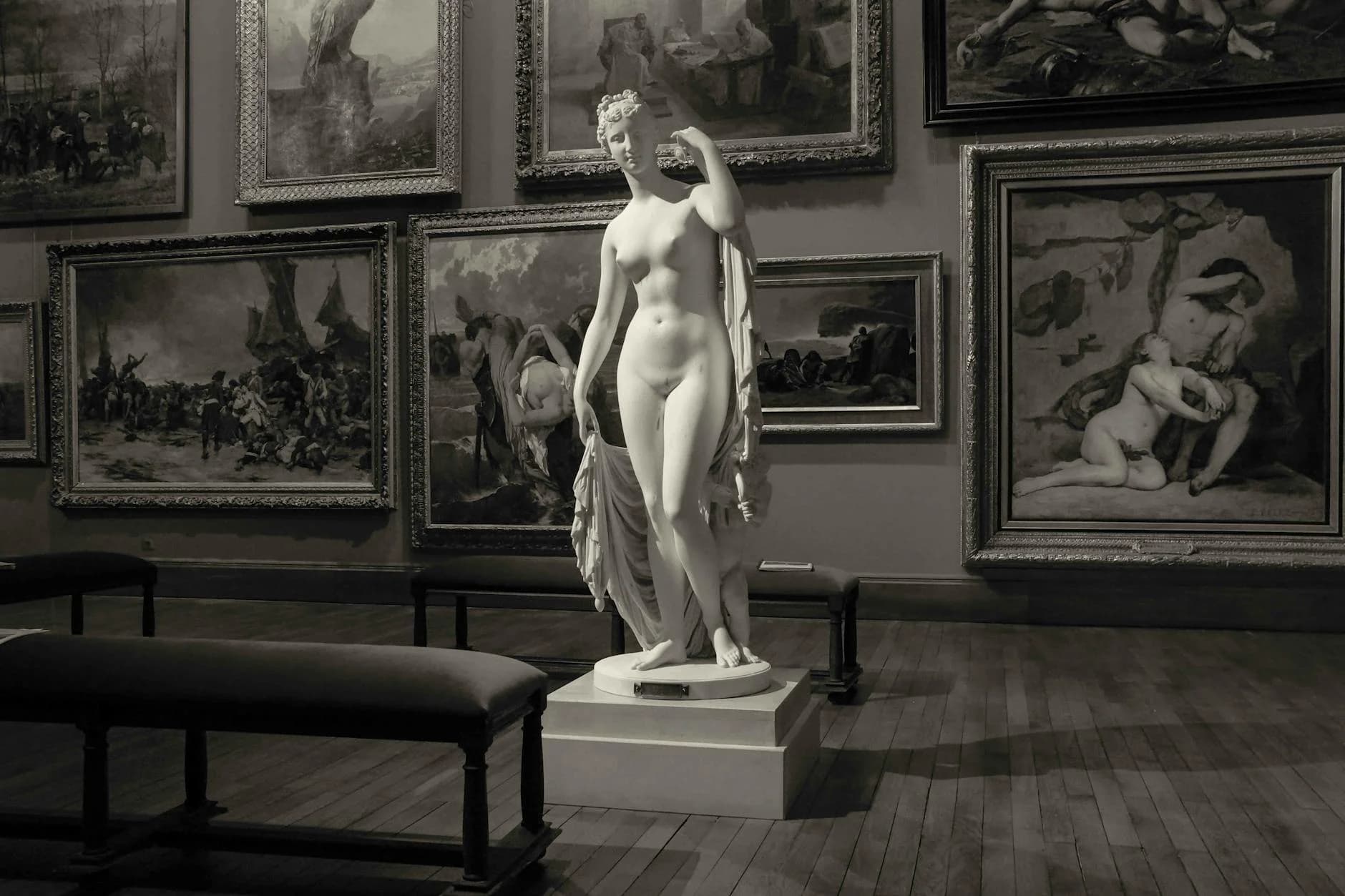 Grayscale Image Of A Classic Sculpture I 3