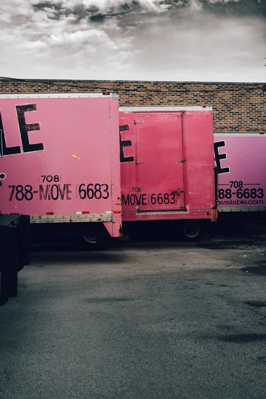 Svc Pink Moving Trucks Parked In A Chicago A 1