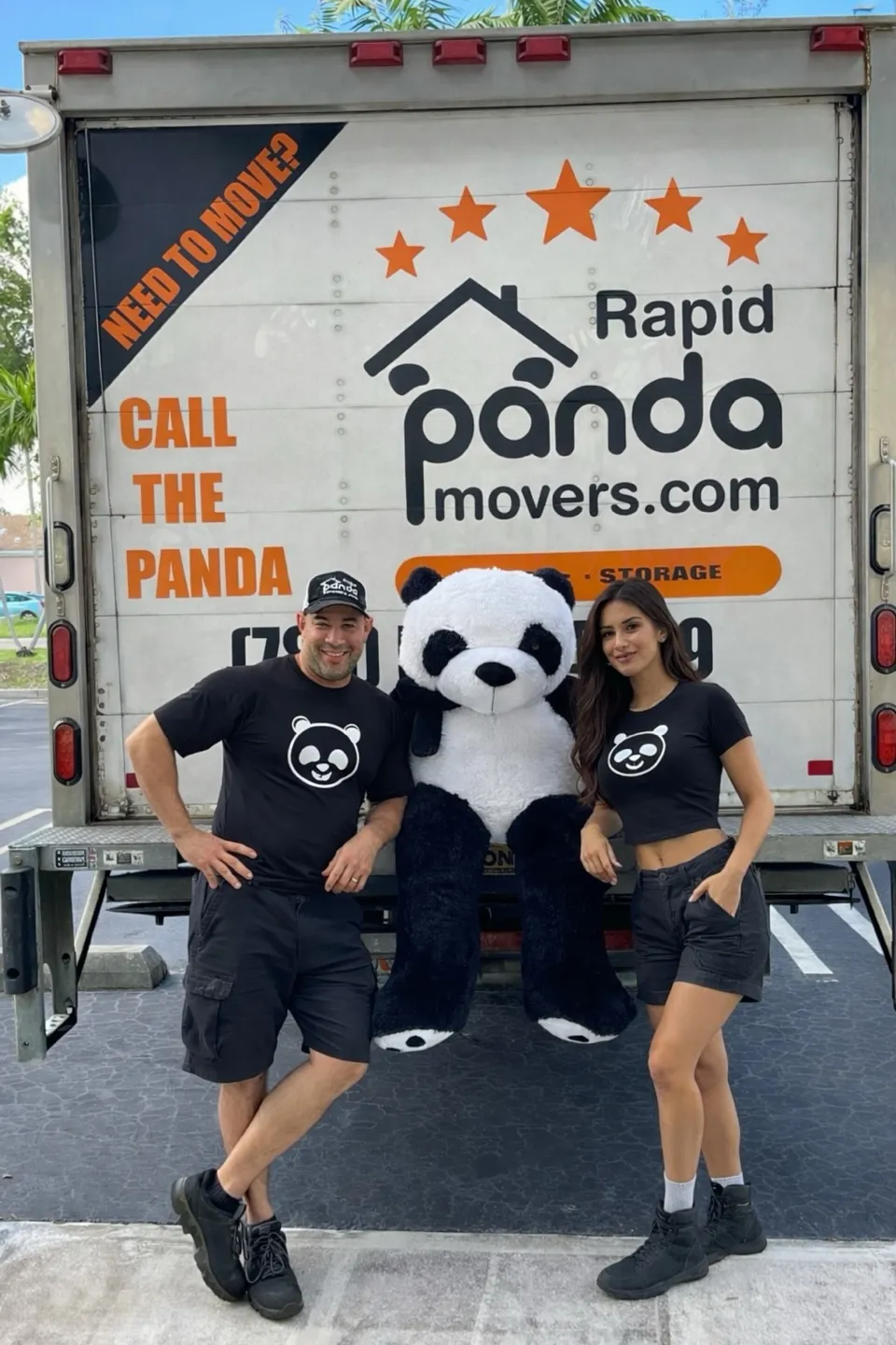 Rapid Panda Movers team standing next to a moving truck in Miami